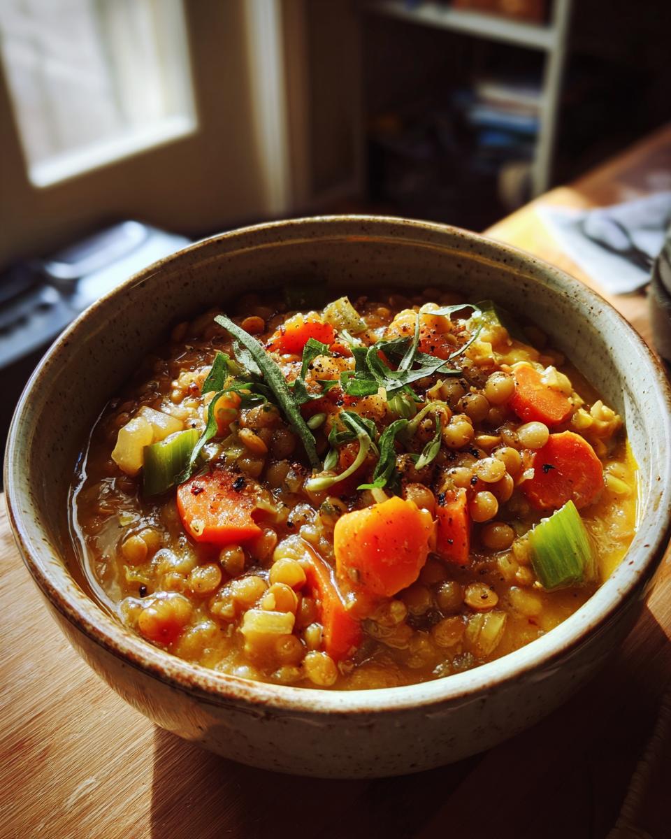 Bol de lentejas con zanahoria y apio, ideal como comida para Nochevieja.