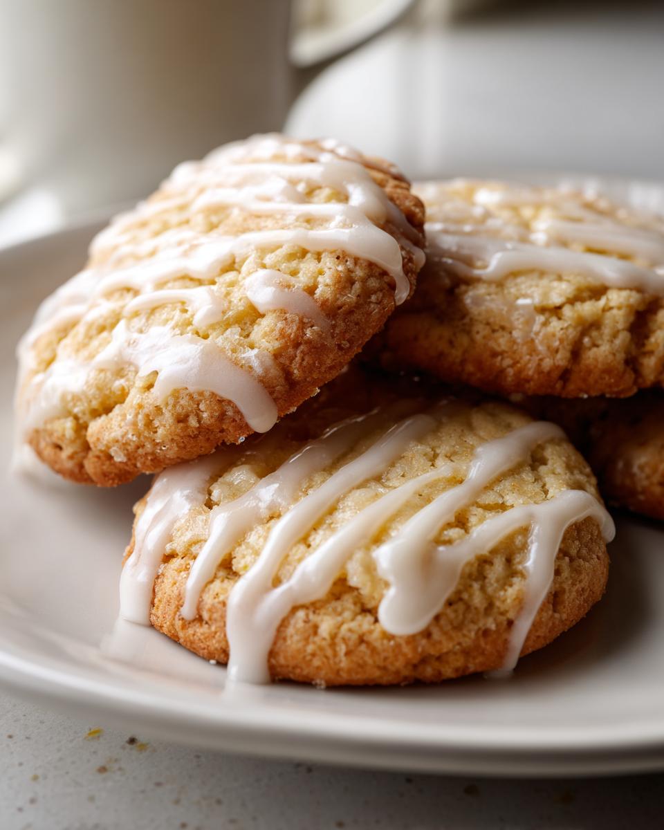 Primer plano de galletas de Año Nuevo cubiertas con un glaseado blanco y dulce.