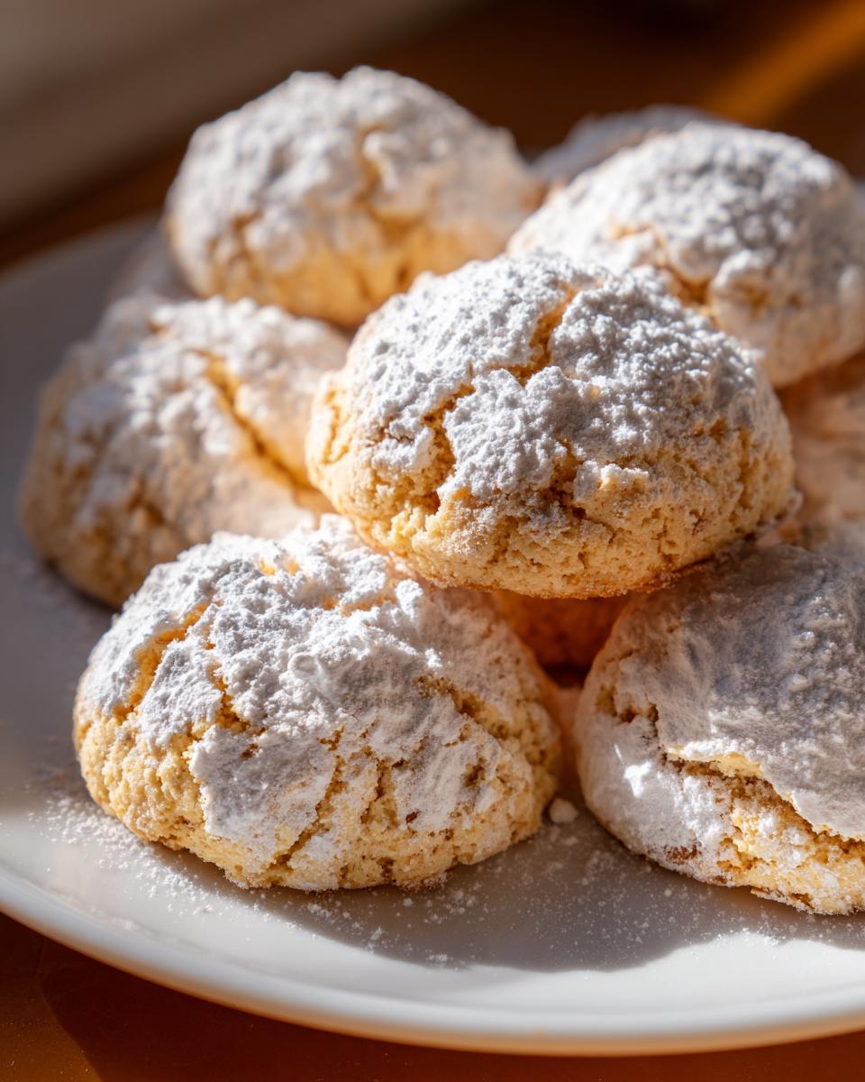 Montón de polvorones caseros espolvoreados con azúcar glas, listos para disfrutar en Navidad en España.