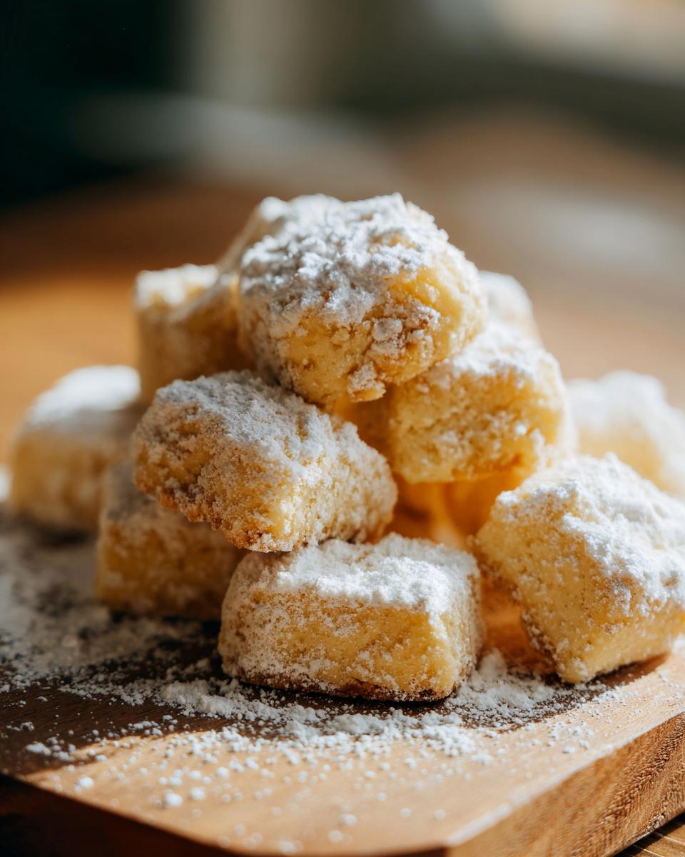 Polvorones navideños tradicionales españoles en pila con azúcar glas espolvoreado