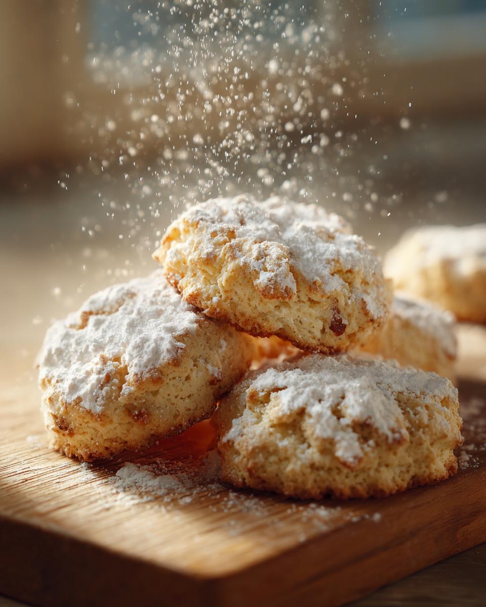 Polvorones navideños tradicionales españoles con azúcar glas cayendo encima