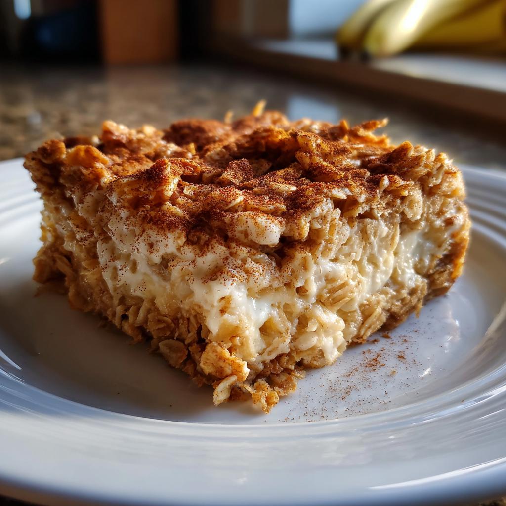 Primer plano de una porción de tapa española fácil casera, con avena, crema y espolvoreada con canela.