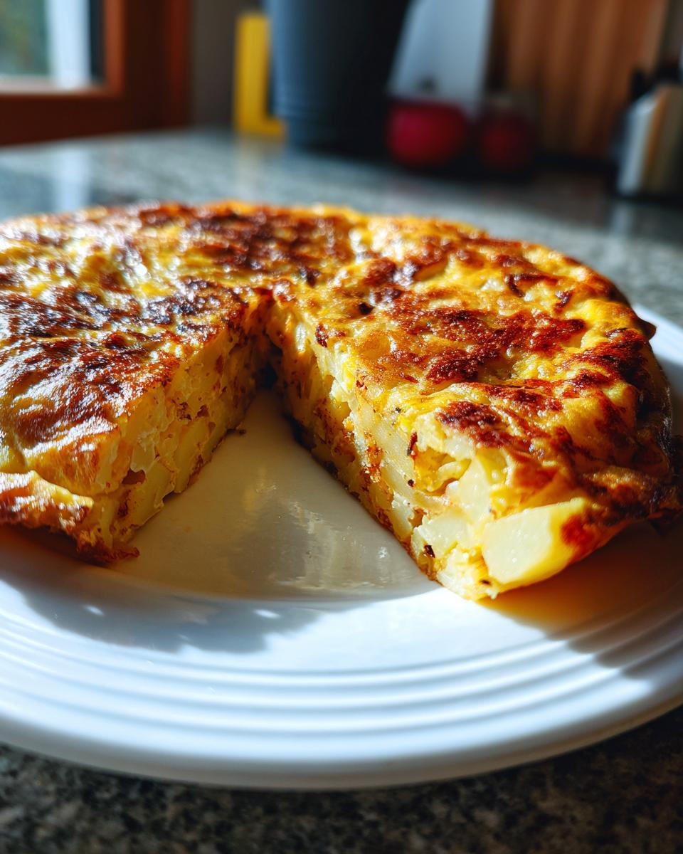 Primer plano de una tortilla española cortada, mostrando patatas y huevo, perfecta para recetas rápidas para estudiantes.