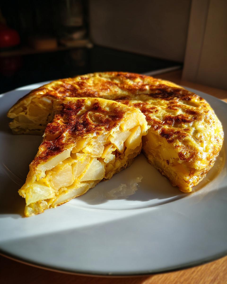 Primer plano de una porción de tortilla española, un plato clásico de las recetas tradicionales españolas.