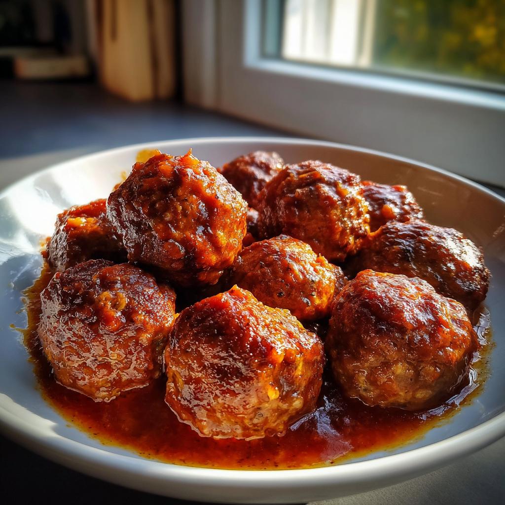 Albóndigas caseras en salsa servidas en un plato blanco cerca de una ventana