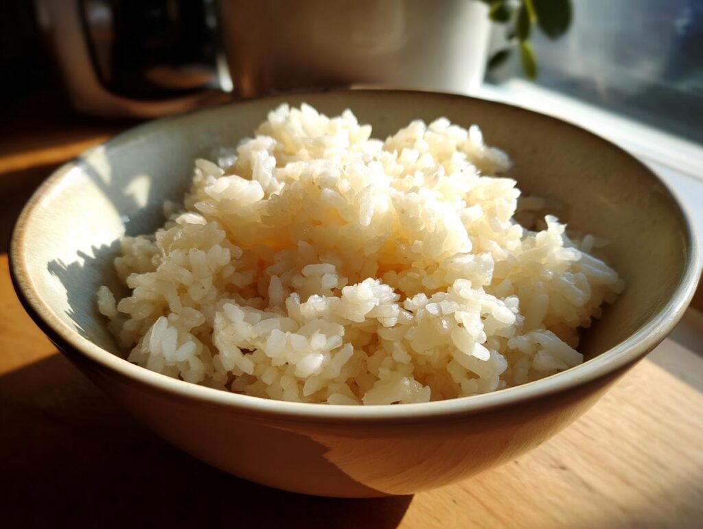 Bol con arroz cocido blanco en primer plano para recetas con arroz fáciles