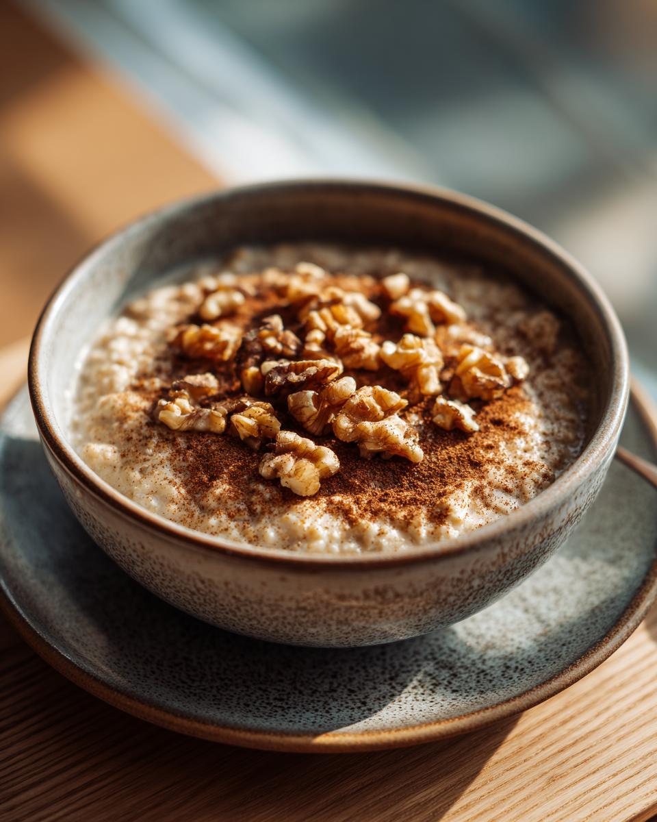 Tazón de avena con nueces y canela, un desayuno de invierno reconfortante