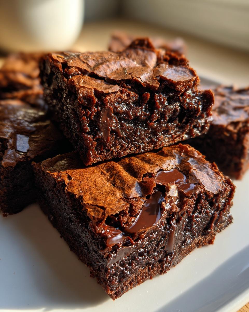 Close-up de brownies caseros con chocolate derretido, dentro de postres con chocolate sencillos