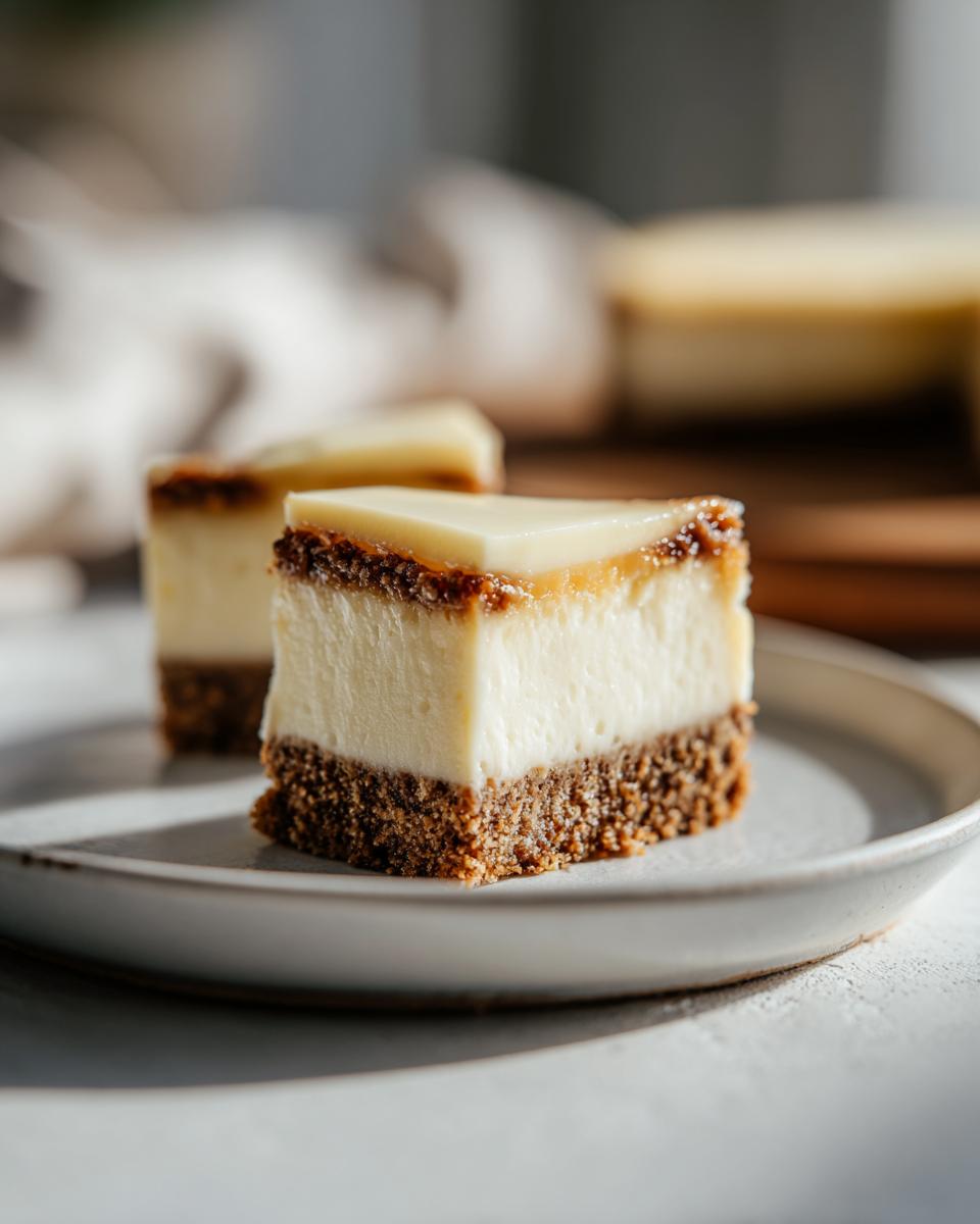 Dos porciones de cheesecake cremoso con base de galleta en un plato gris, postres para san valentín