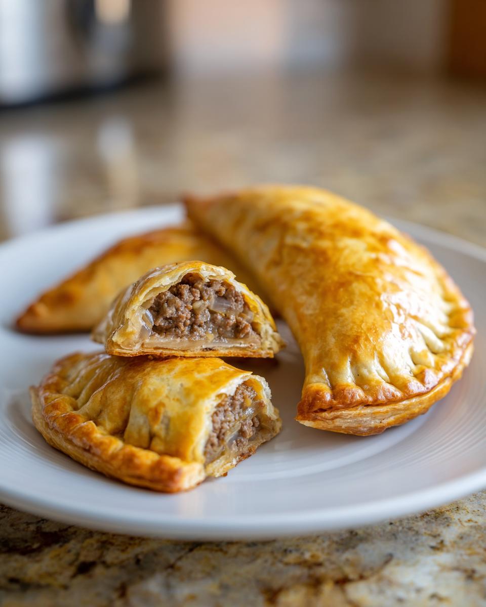Empanadillas al horno fáciles rellenas de carne sobre plato blanco