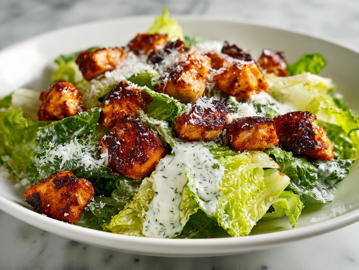 Ensalada fresca con pollo a la parrilla, lechuga y aderezo cremoso, recetas ligeras para cenar