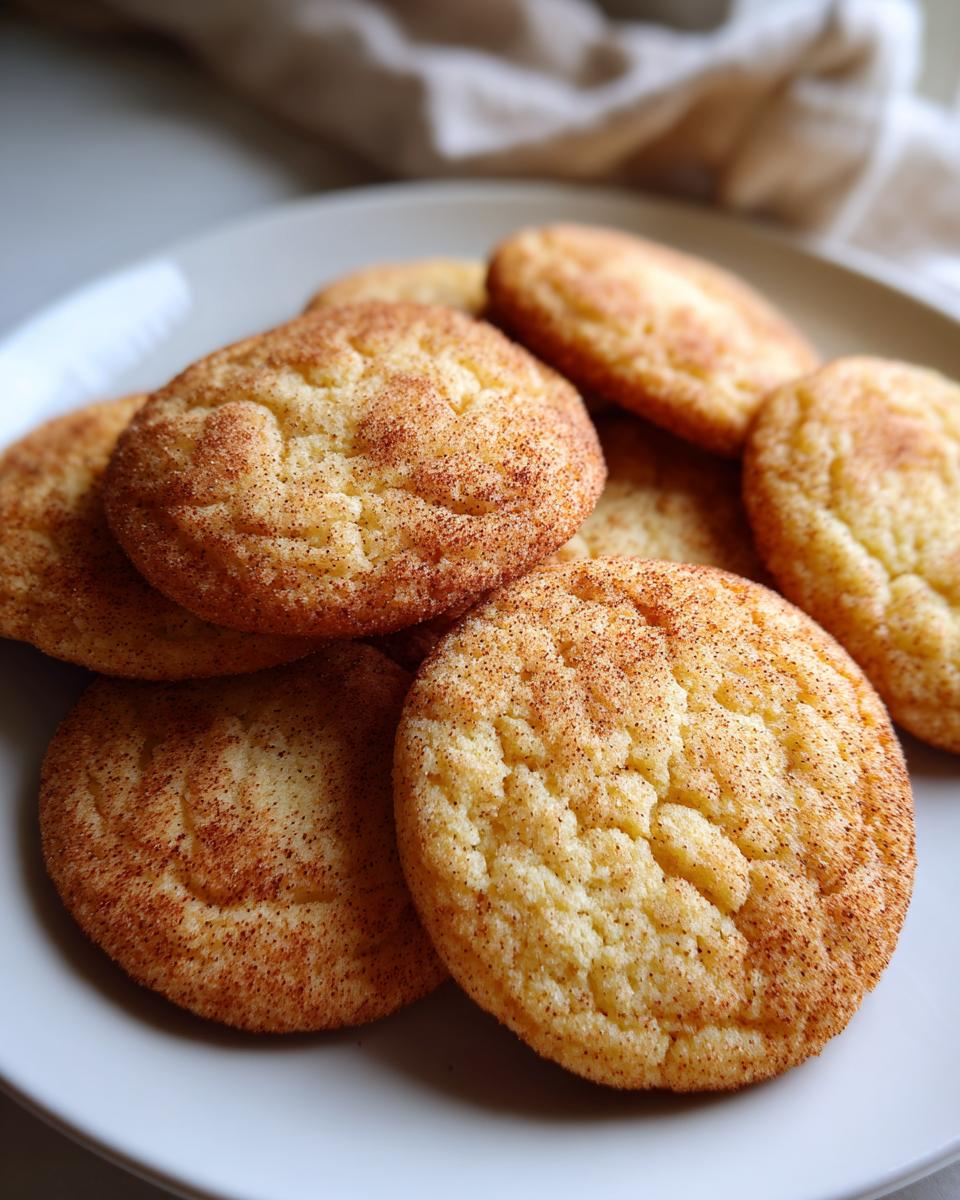 Galletas caseras redondas espolvoreadas con canela sobre un plato blanco.