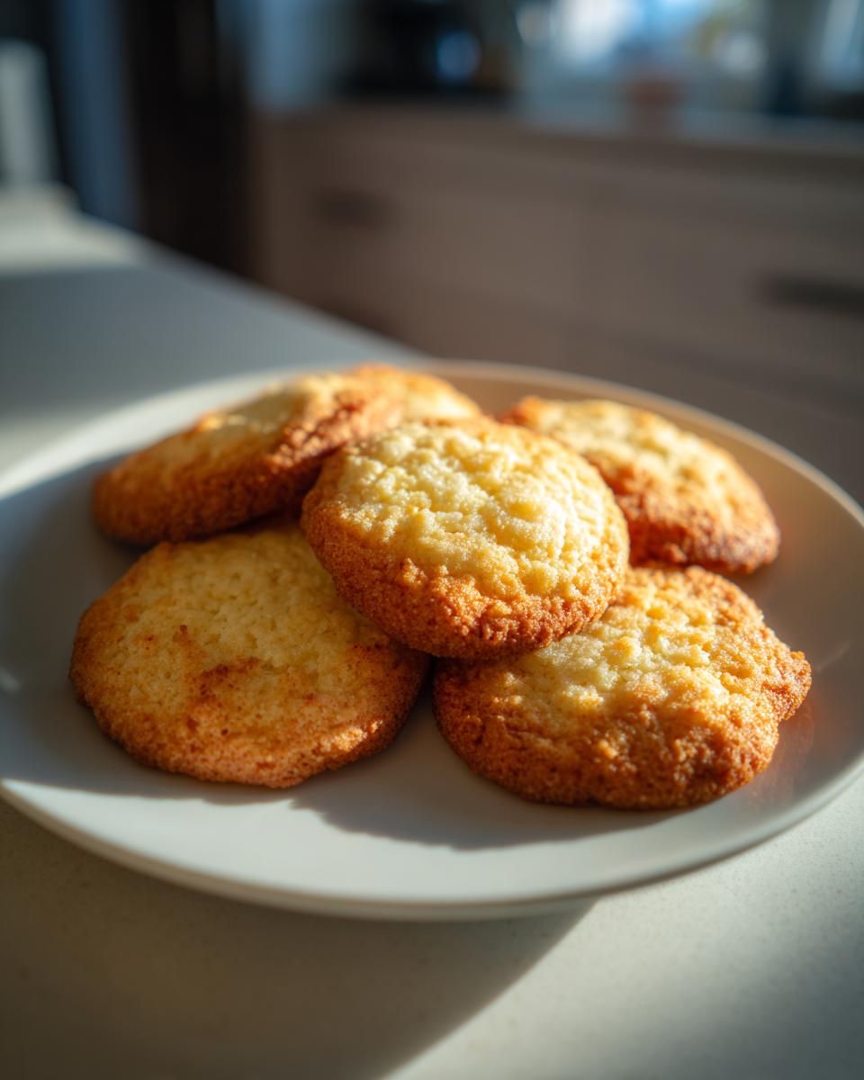 Galletas caseras doradas sobre plato blanco, perfectas para recetas dulces para regalar