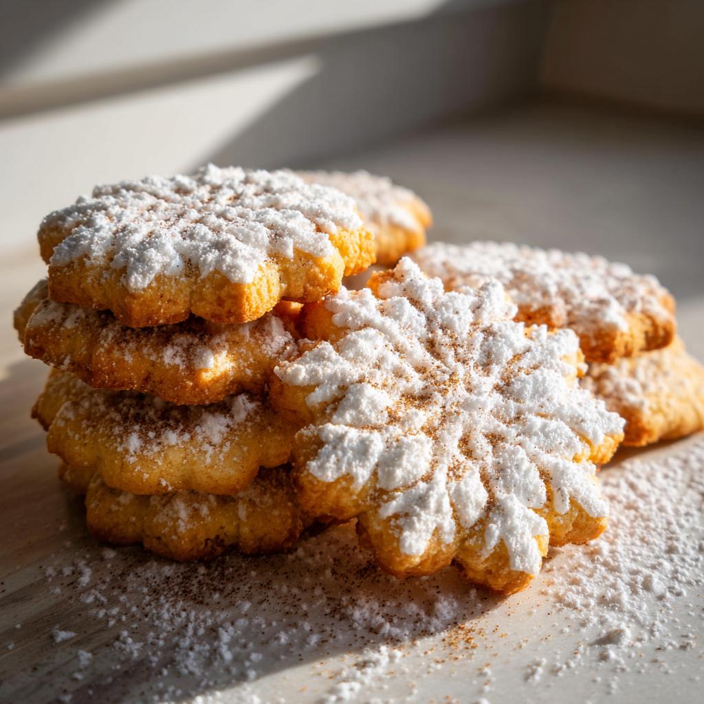 Galletas de navidad económicas con forma de copo de nieve y azúcar glas espolvoreada encima.