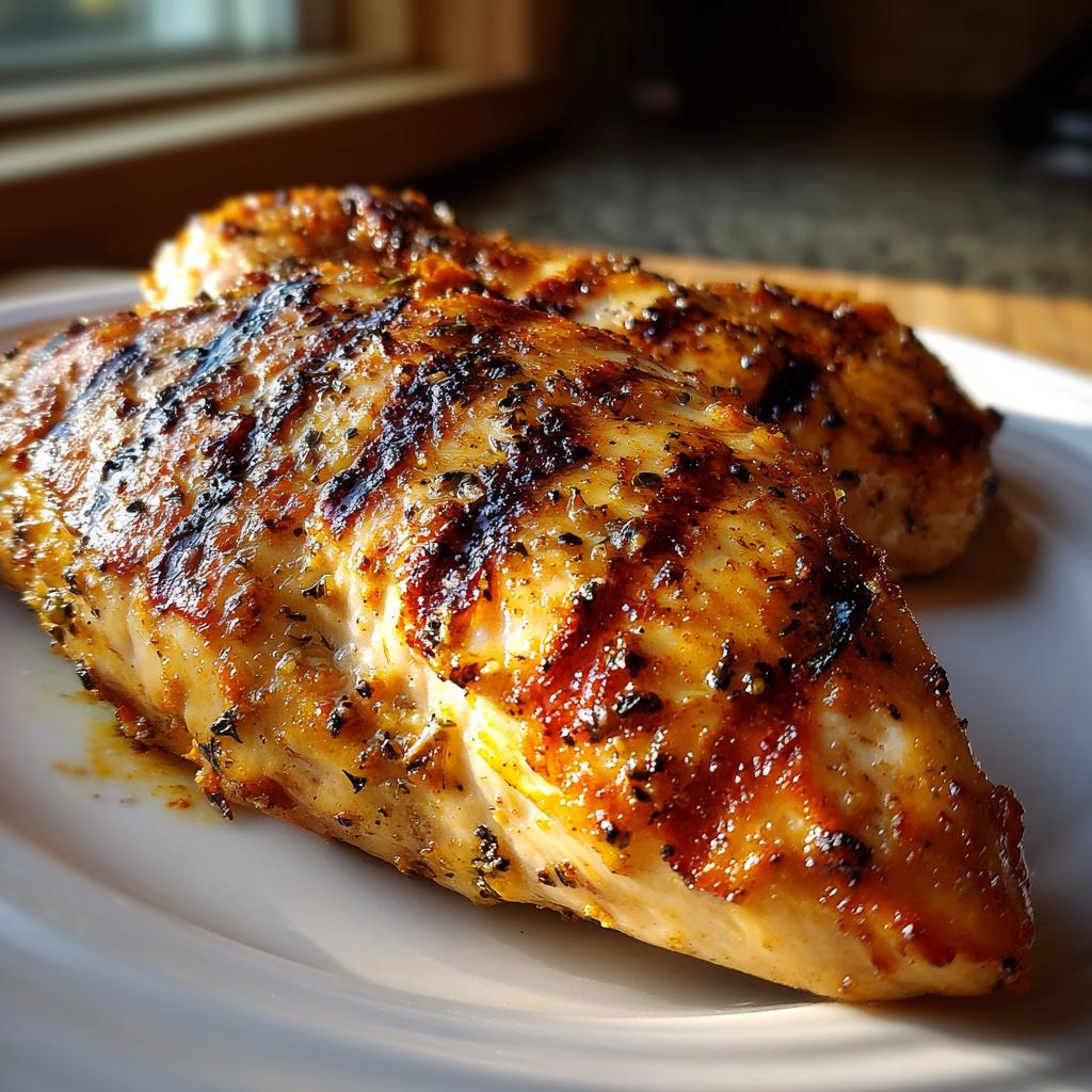 Pechugas de pollo a la plancha con marcas de parrilla y especias