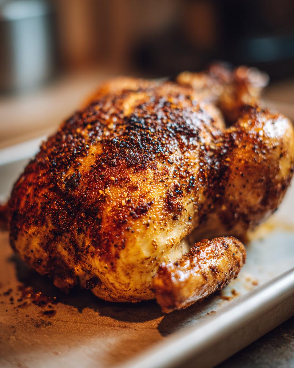 Pollo al horno fácil y jugoso con piel dorada y especias bien distribuidas.