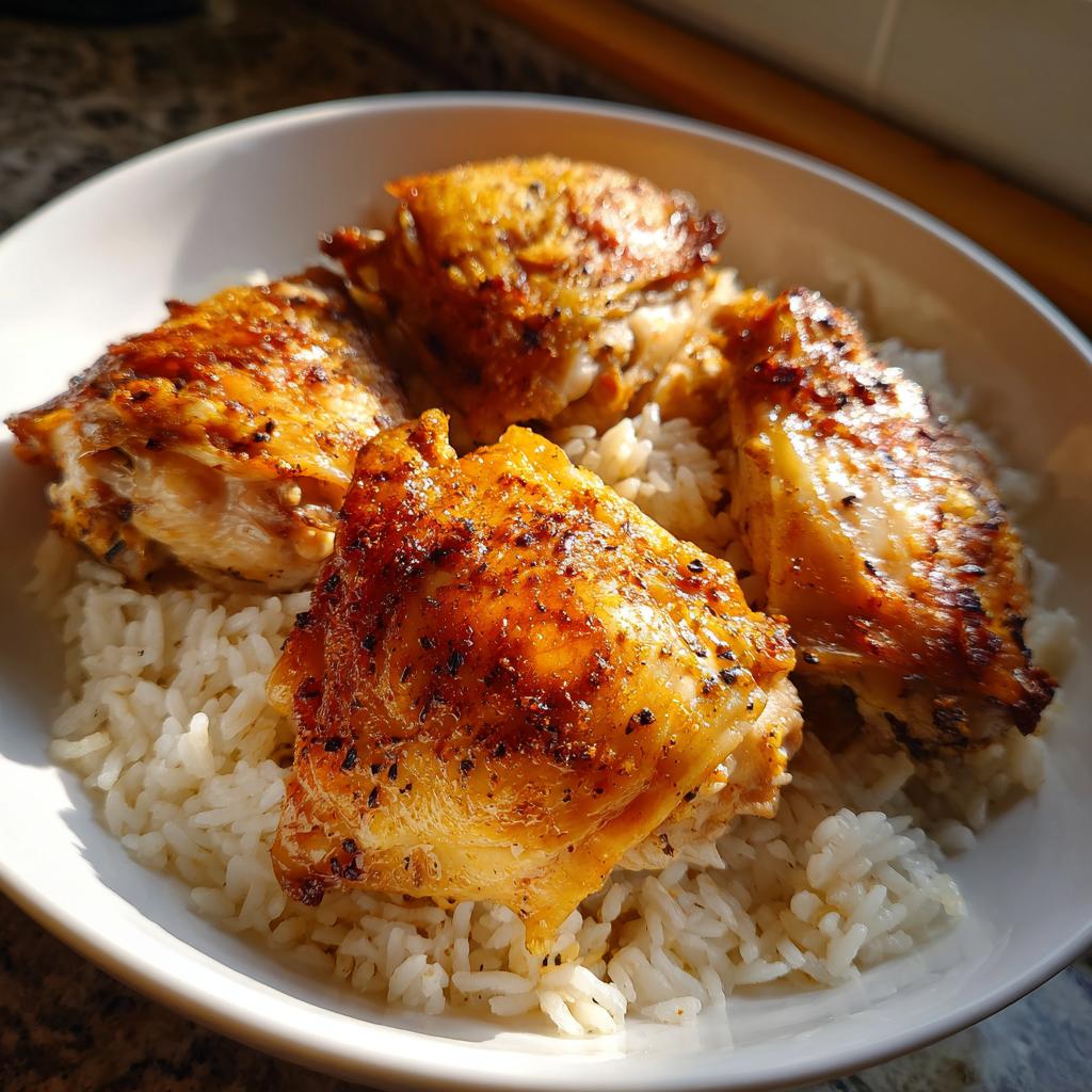 Plato de pollo asado con arroz blanco, una opción de recetas económicas para familias.