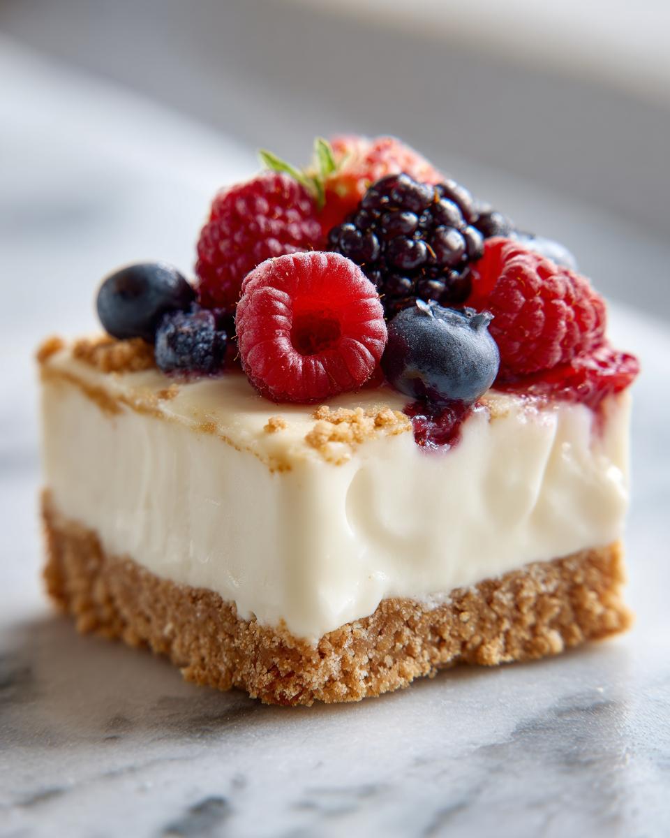 Porción de postres fáciles y rápidos con crema y frutos rojos sobre base de galleta