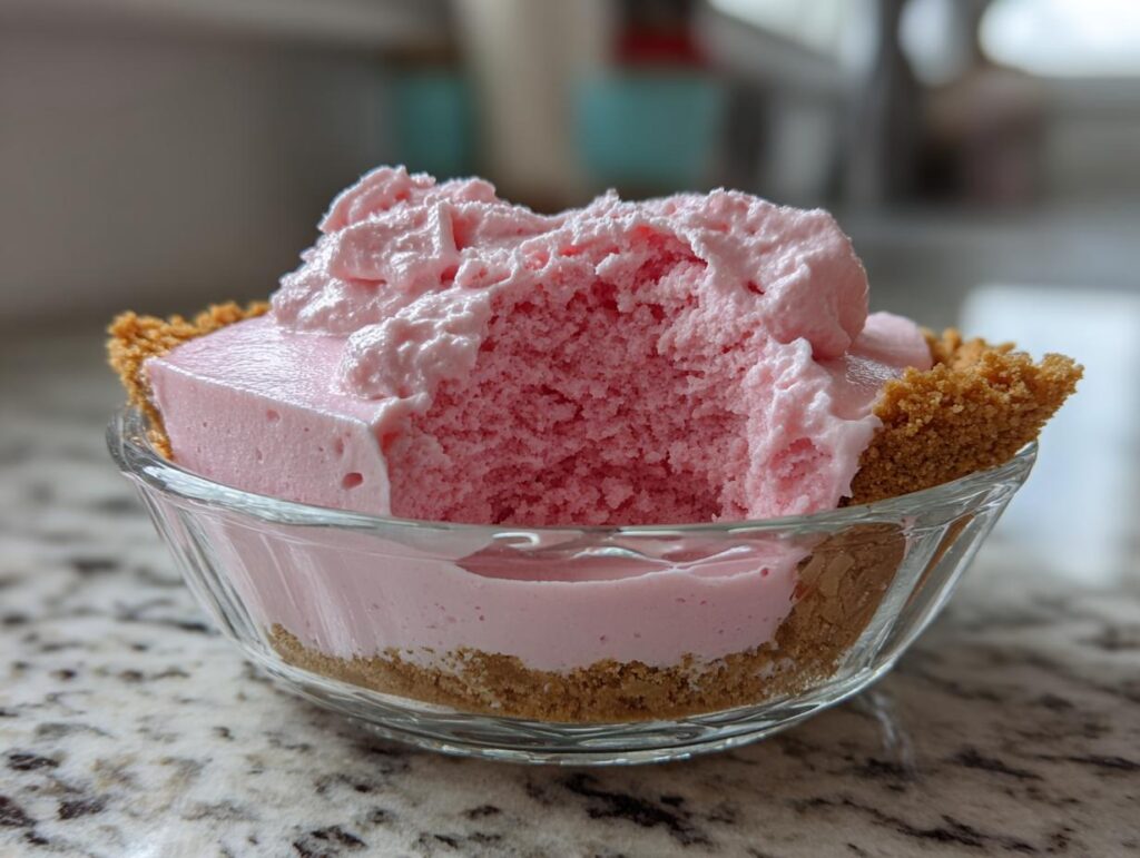 Postre rosado fácil con base de galleta y textura cremosa servido en vaso transparente