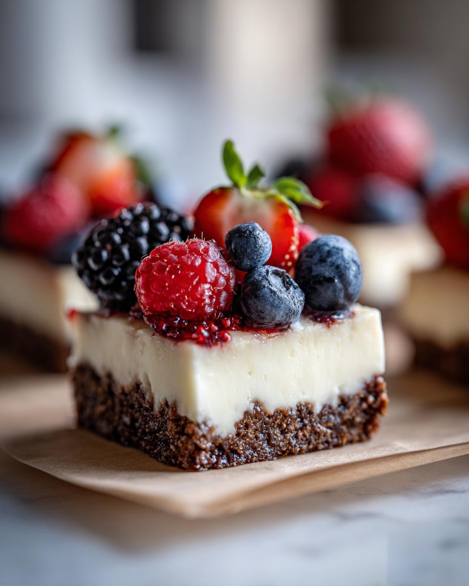 Porción de postres fáciles y rápidos con base de chocolate, crema y frutos rojos frescos encima