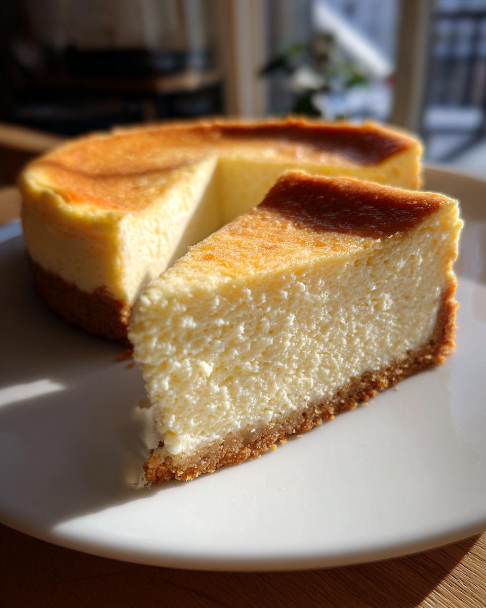 Porción de tarta de queso San Valentín con textura cremosa y base de galleta en plato blanco.