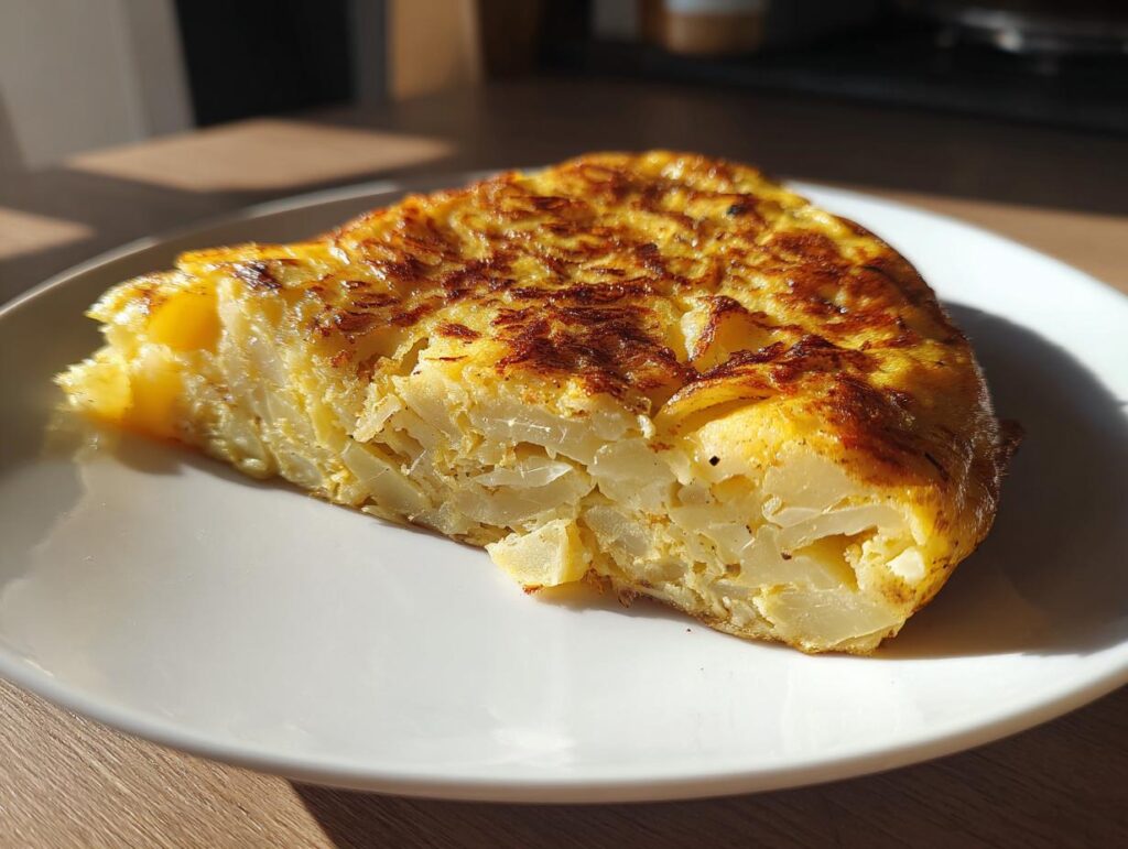 Porción de tortilla de patatas tradicional como ejemplo de recetas de comida casera española