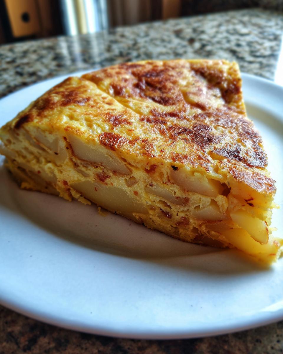 Porción de tortilla de patatas casera en un plato blanco, ideal para recetas fáciles para cenar.