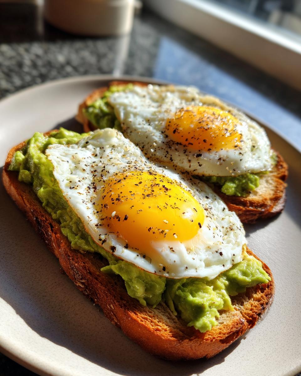 Tostadas con aguacate y huevo frito con pimienta como recetas de desayunos saludables
