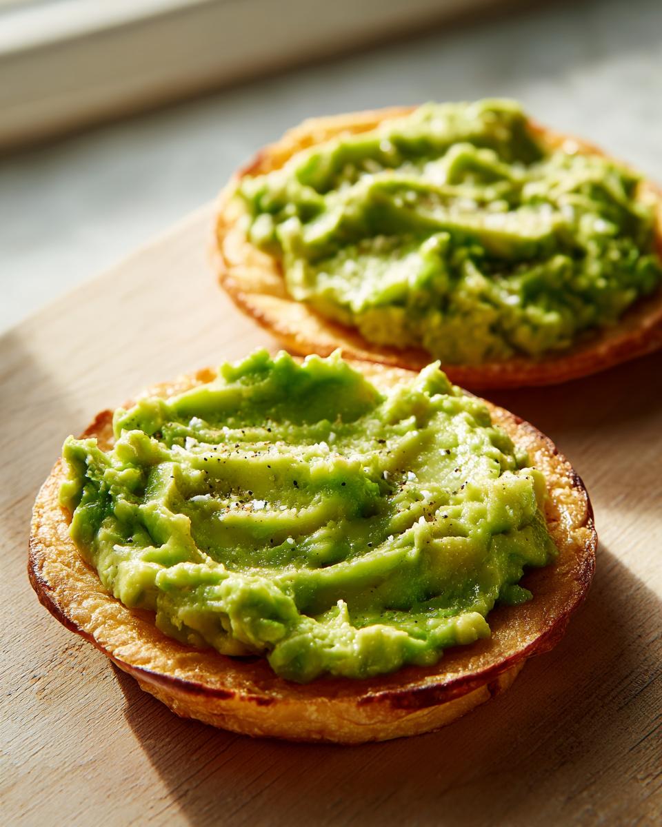 Tostadas de aguacate fáciles con puré de aguacate cremoso y pimienta negra molida