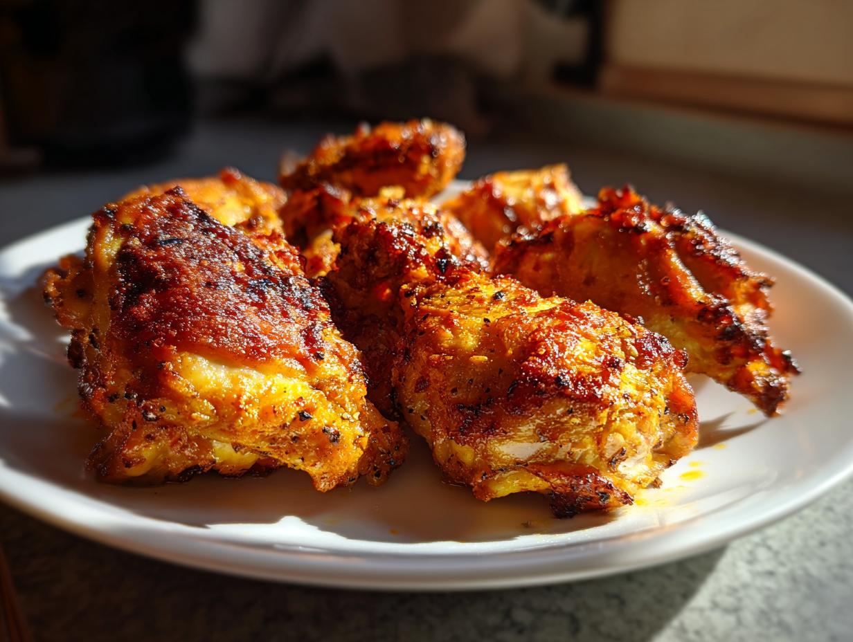 Alitas de pollo doradas y crujientes en un plato blanco, perfectas para recetas familiares para el fin de semana