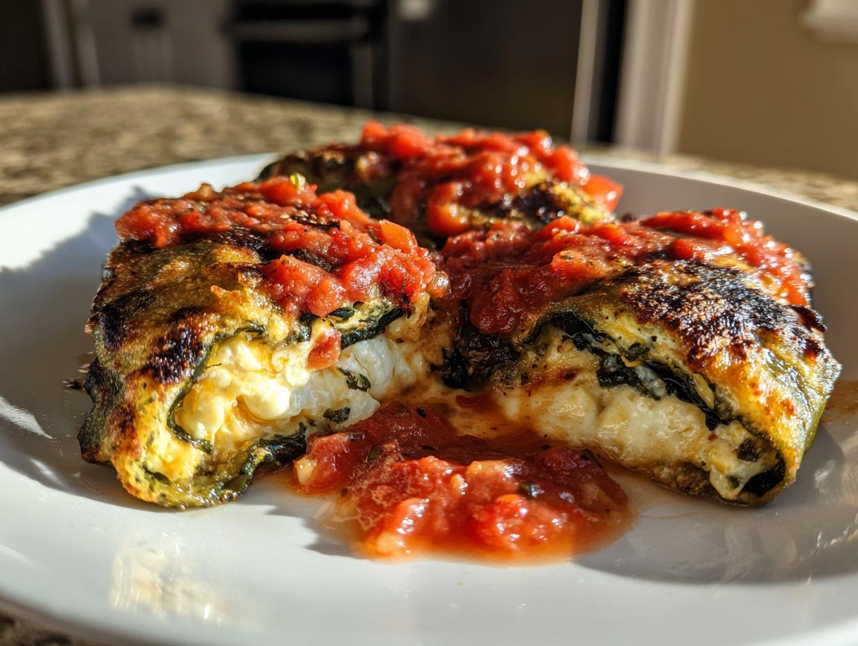 Tres chiles rellenos cubiertos con salsa roja en un plato blanco, antojitos mexicanos para Semana Santa