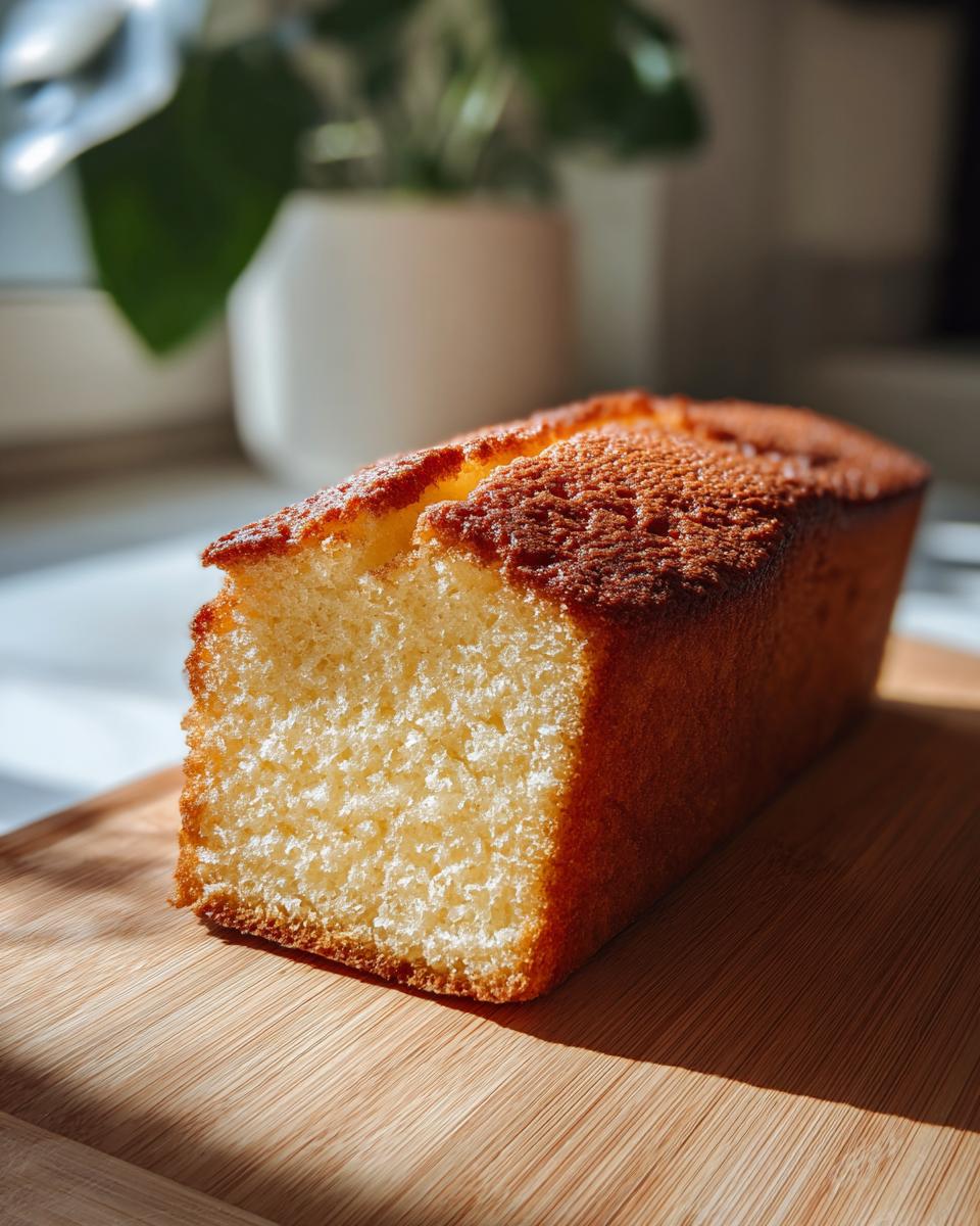 Bizcocho casero esponjoso con textura suave y dorada sobre tabla de madera