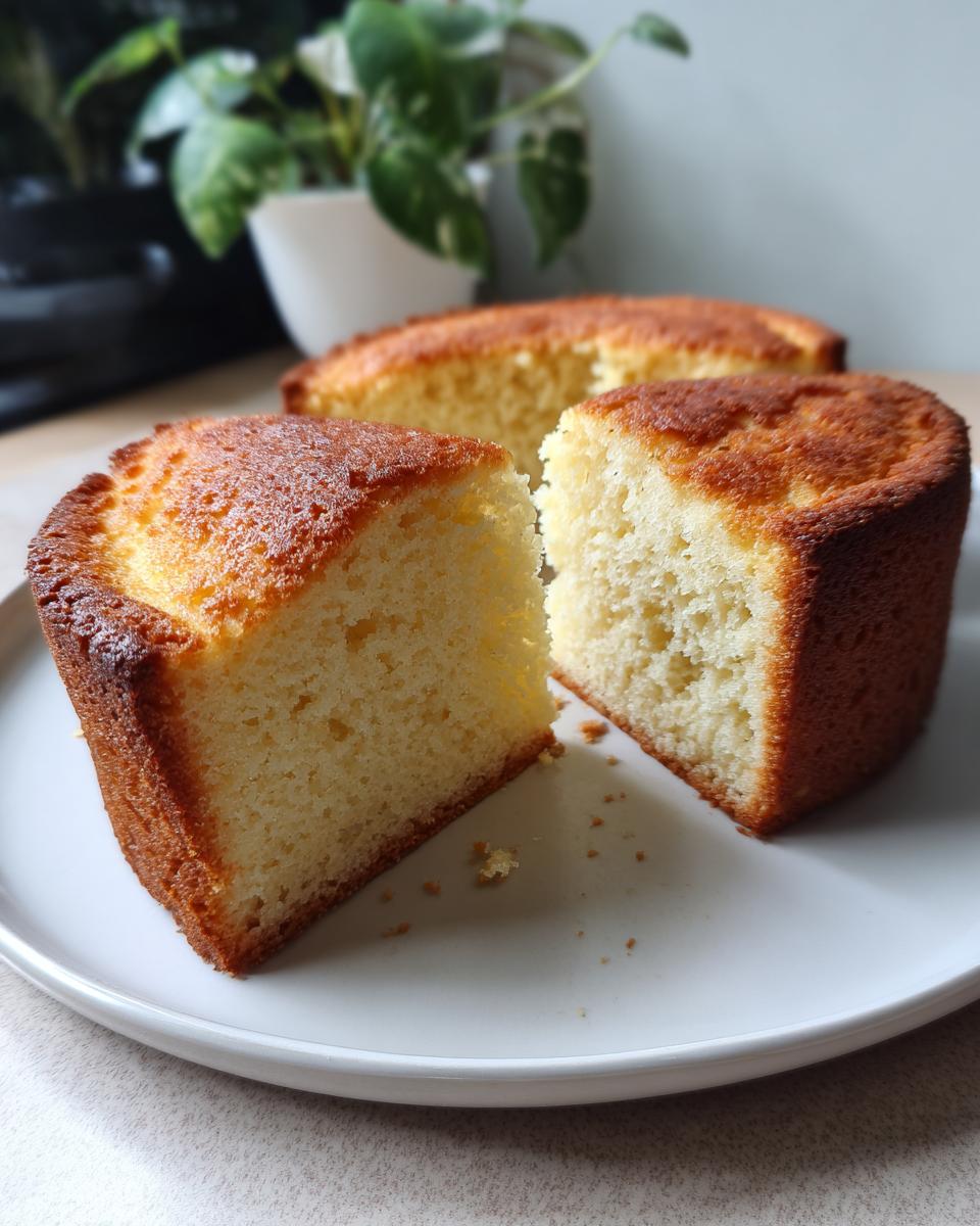 Bizcochos caseros esponjosos cortados mostrando su textura suave y aireada en un plato blanco
