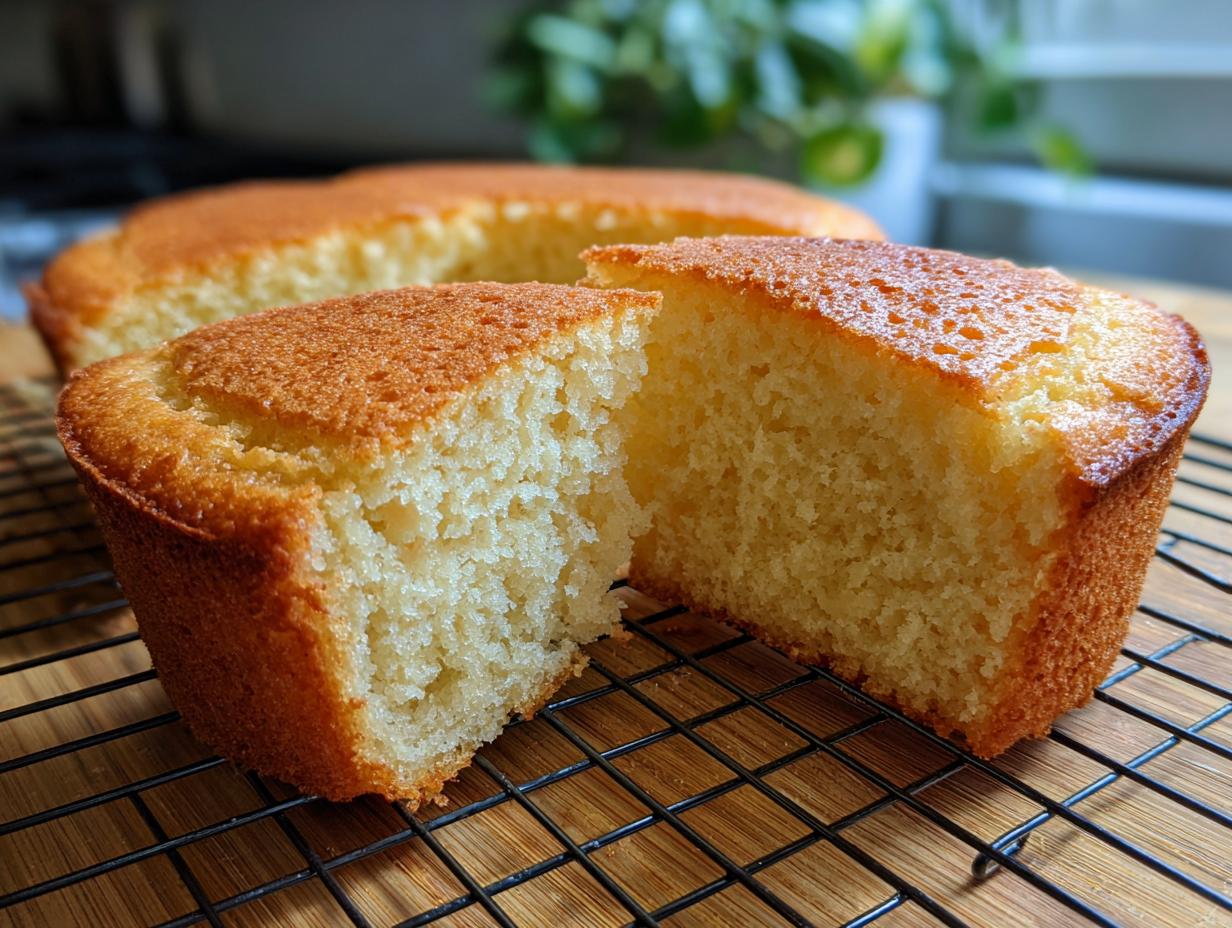 Bizcochos caseros esponjosos cortados mostrando textura suave y aireada.