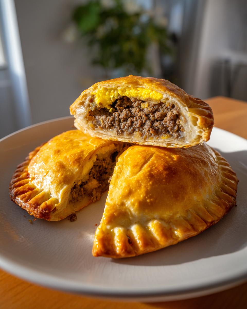 Empanadas chilenas tradicionales rellenas de carne y huevo en un plato blanco.