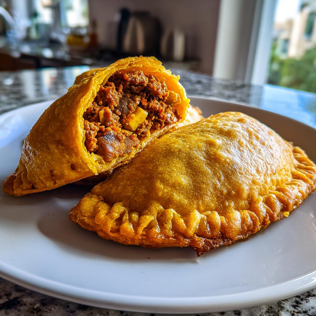 Empanadas chilenas tradicionales con relleno de carne en un plato blanco.
