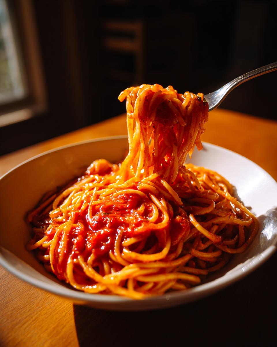 Plato de espaguetis con salsa de tomate, ideal para recetas para principiantes en la cocina