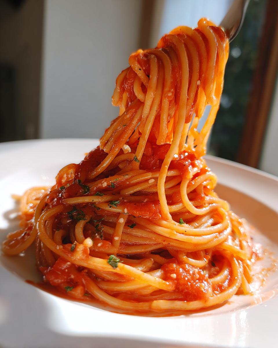 Plato de espaguetis con salsa de tomate, ideal para recetas para dos personas
