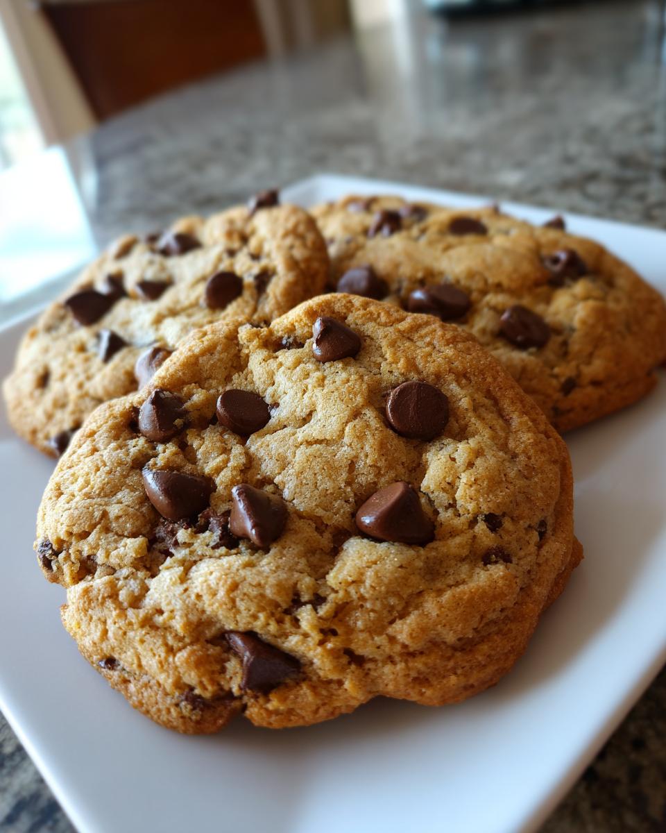 Primer plano de galletas caseras con chispas de chocolate sobre plato blanco.