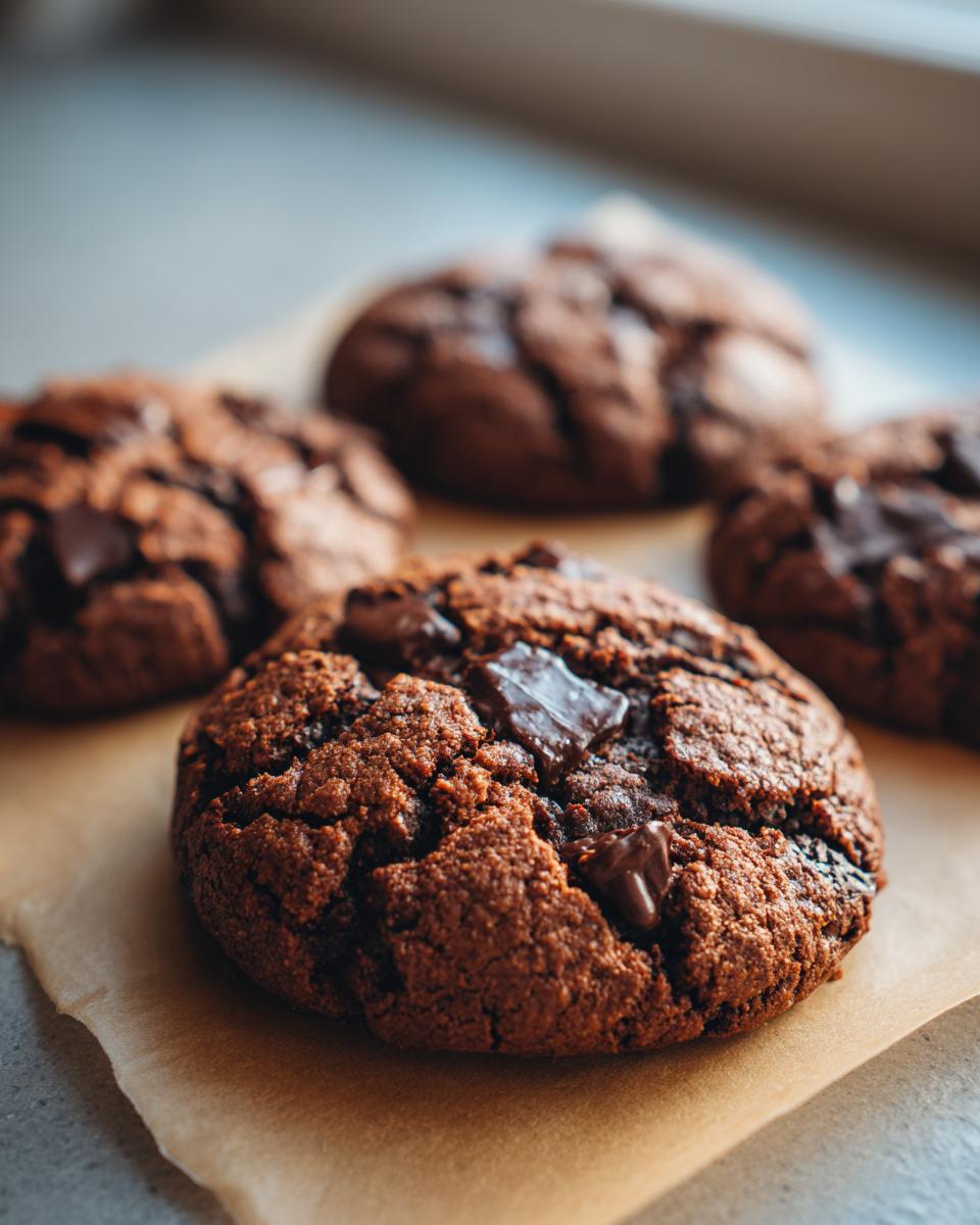 Galletas caseras con trozos de chocolate derretido sobre papel de hornear