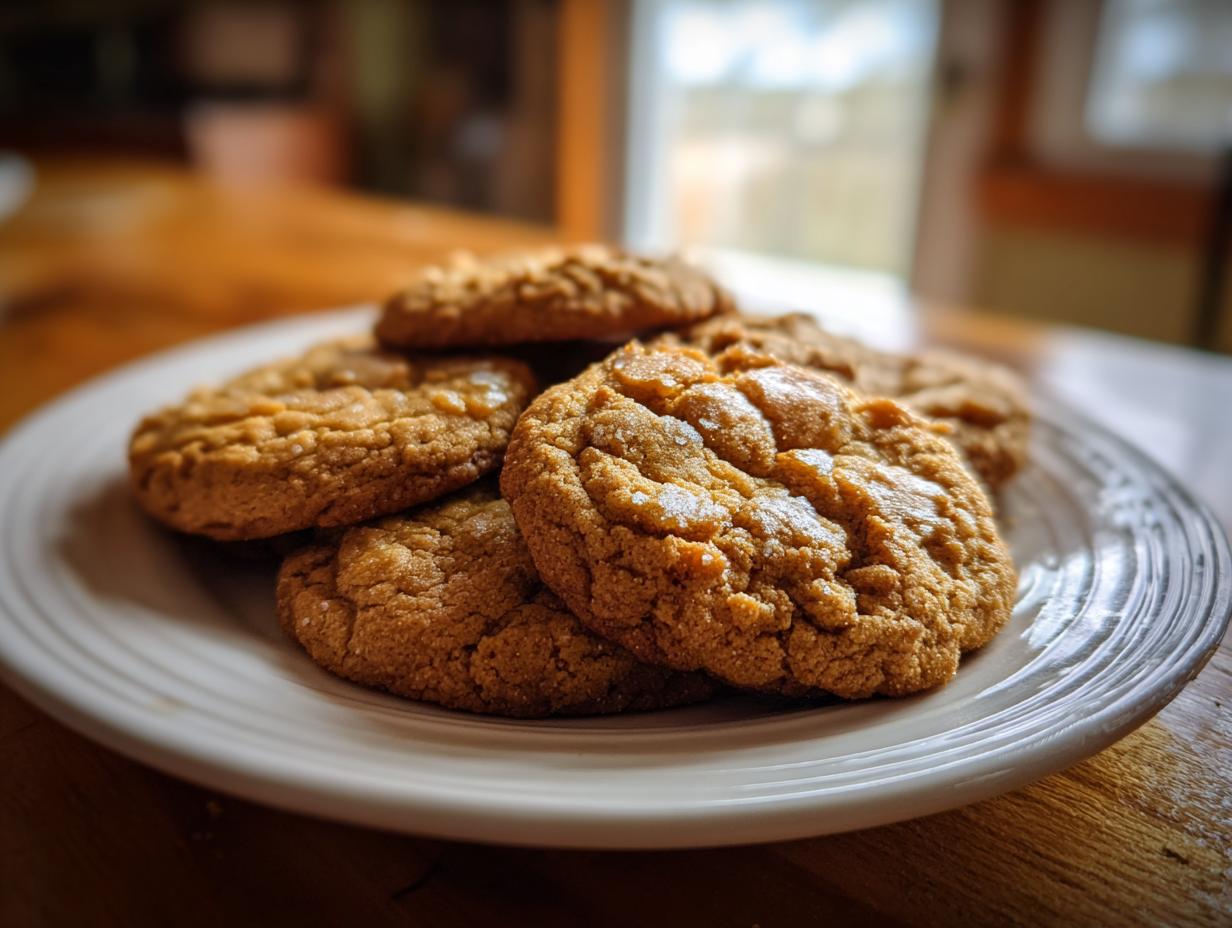 Plato con galletas caseras doradas y crujientes sobre mesa de madera.