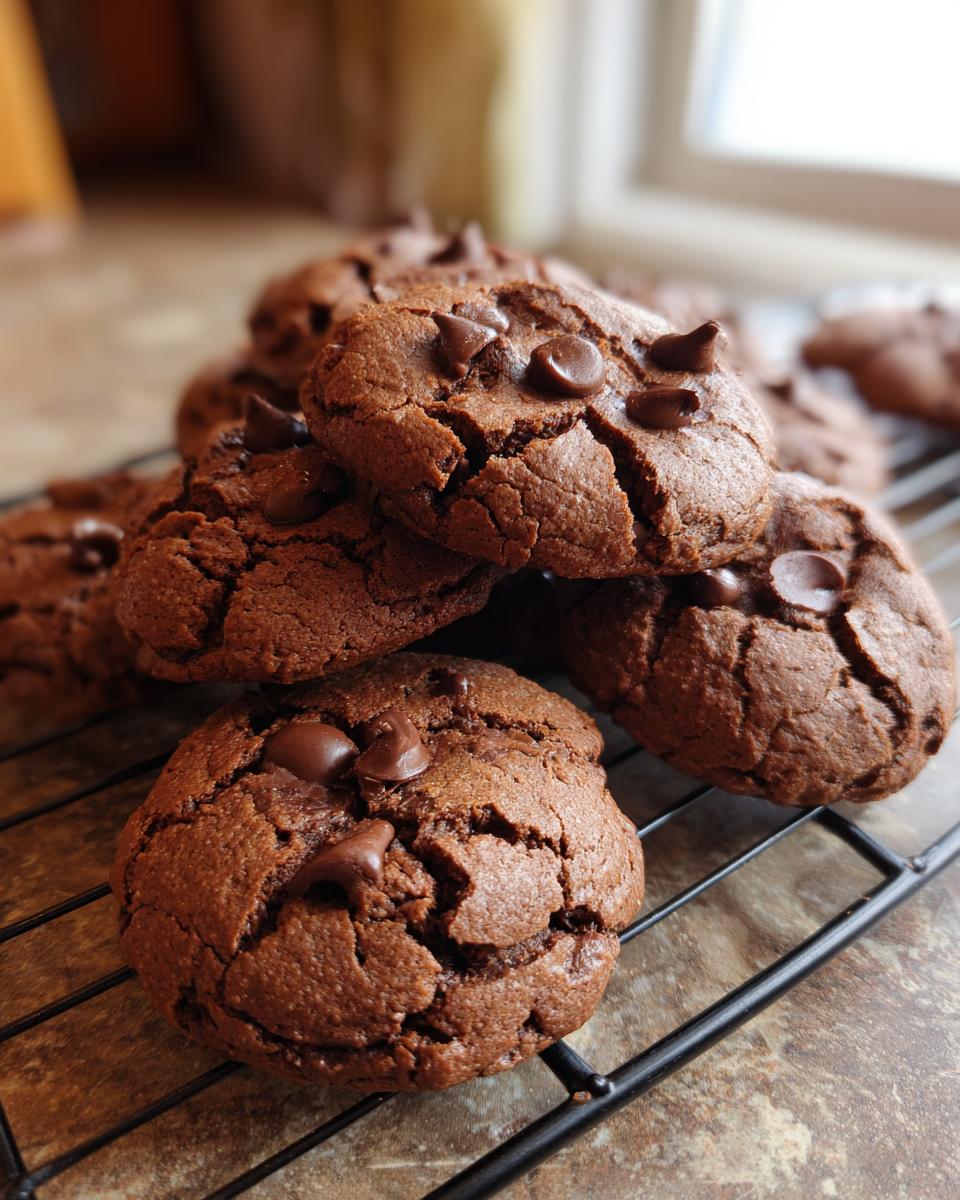 Galletas caseras de chocolate con chispas sobre rejilla de enfriamiento