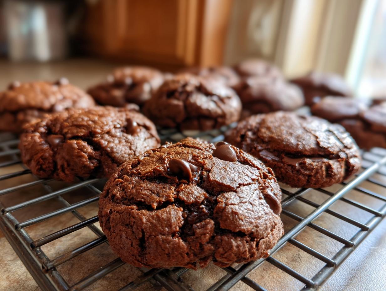 Galletas caseras de chocolate con chispas frescas sobre rejilla de enfriamiento