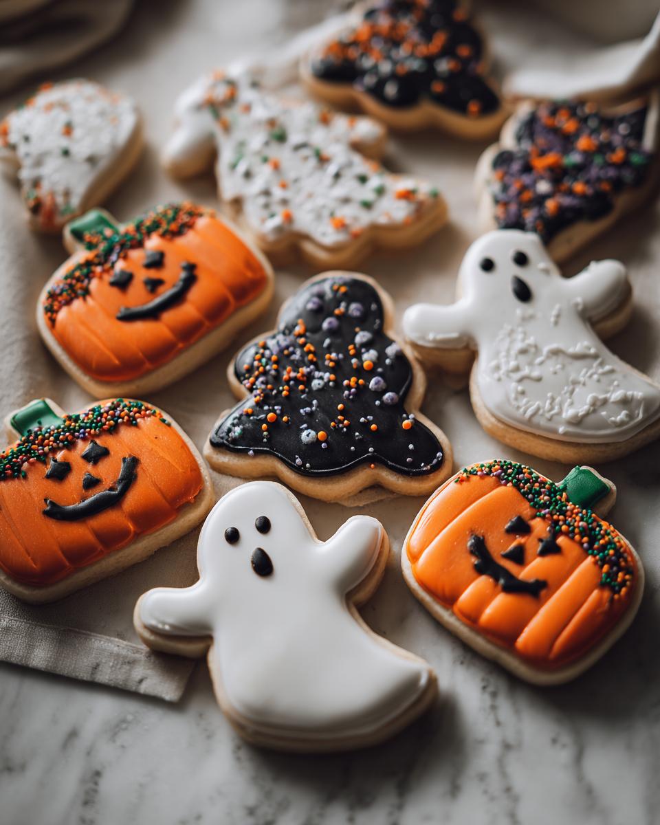 Galletas decoradas de Halloween fáciles y divertidas con formas de calabaza, fantasma y árbol de Halloween