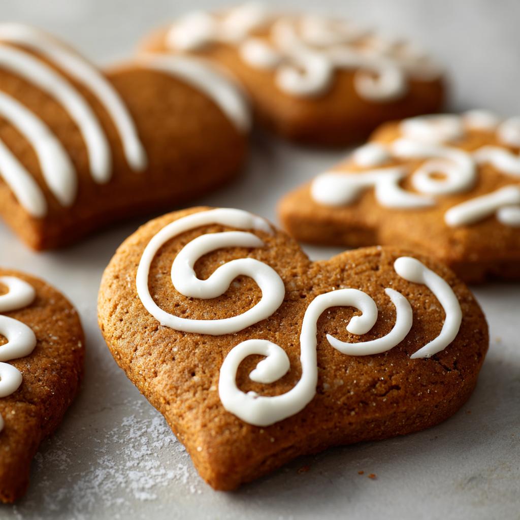 Galletas de jengibre en forma de corazón decoradas con glaseado blanco, ideales para recetas de navidad para principiantes