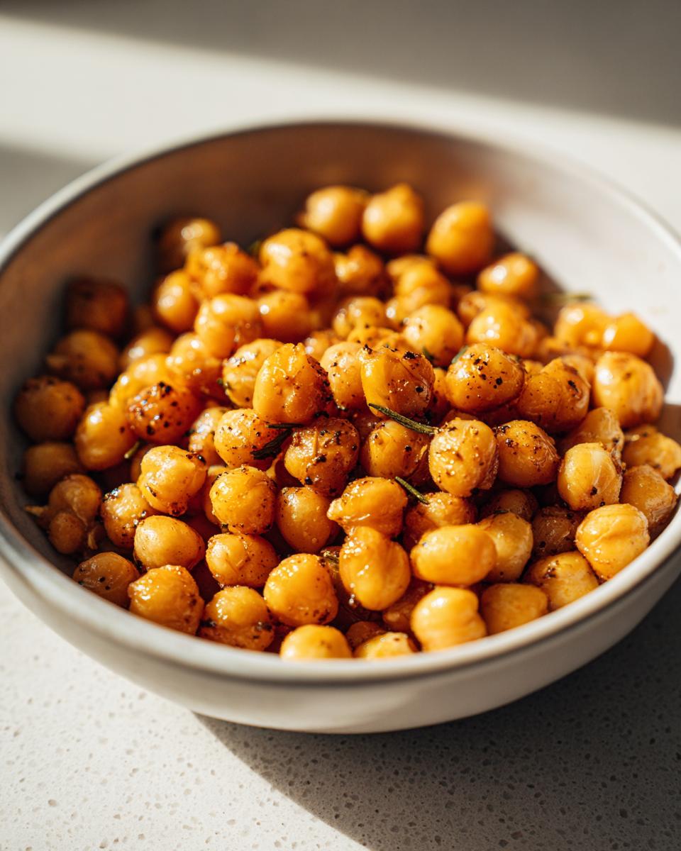 Bol blanco con garbanzos especiados y tostados para recetas con garbanzos fáciles