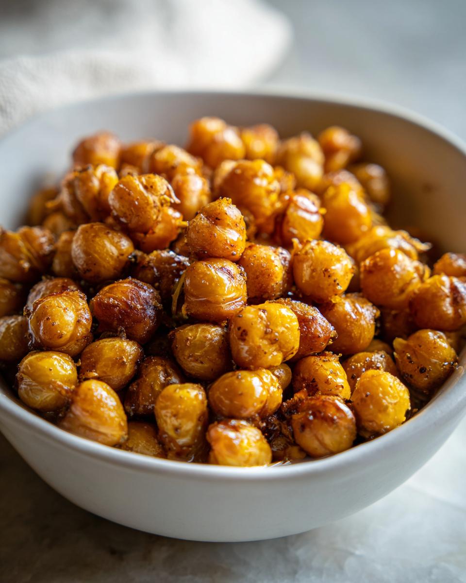 Bowl blanco con garbanzos tostados dorados y especiados, ideales para recetas con garbanzos fáciles