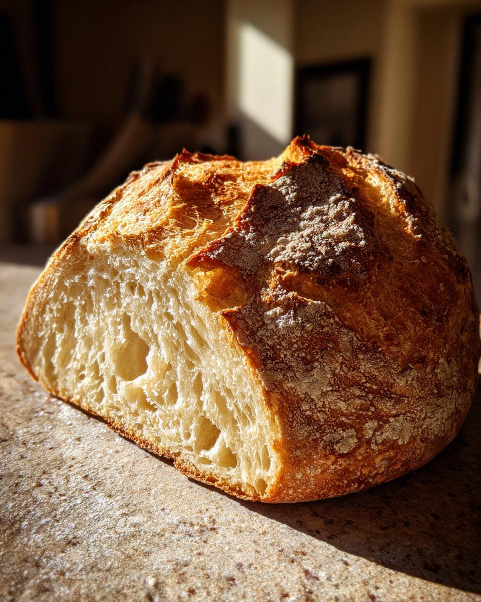 Pan casero con corteza dorada y miga esponjosa en una superficie iluminada