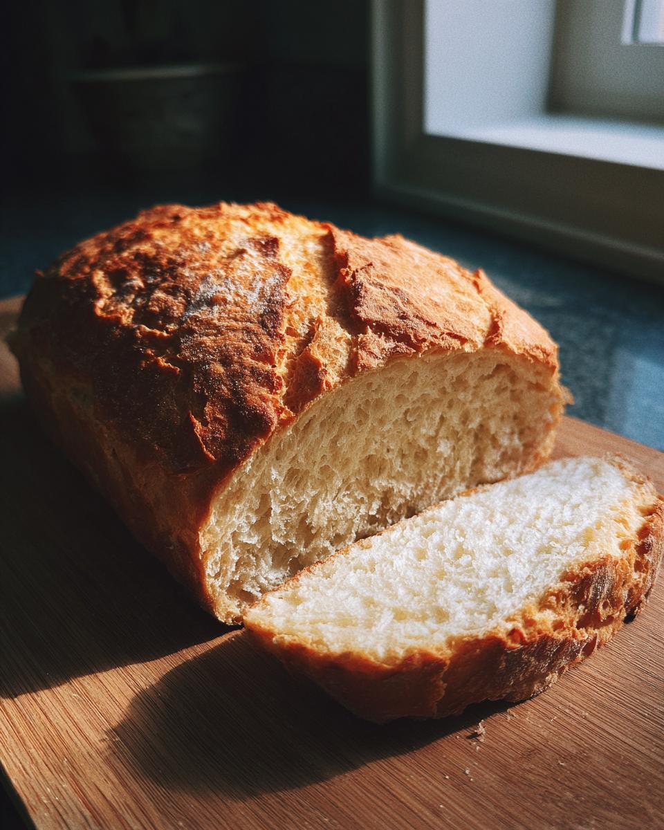Pan casero con corteza dorada y miga esponjosa sobre tabla de madera