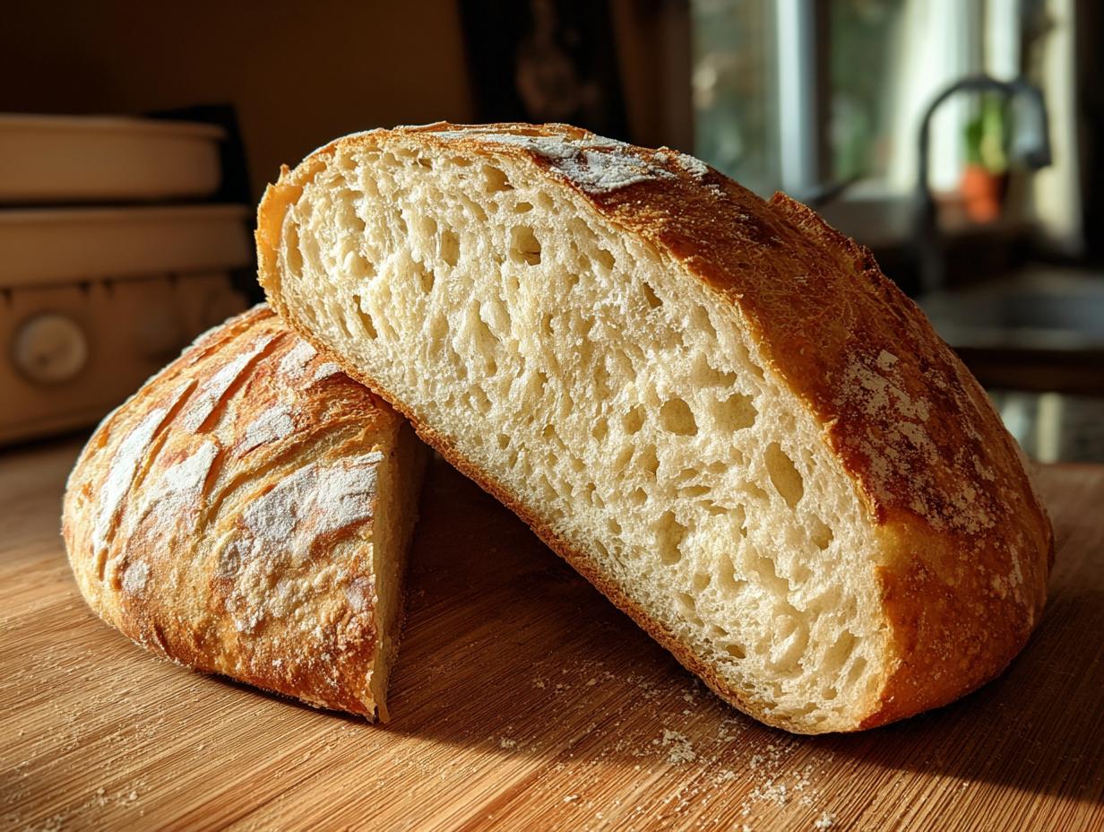 Pan casero fresco cortado mostrando su miga esponjosa y corteza dorada